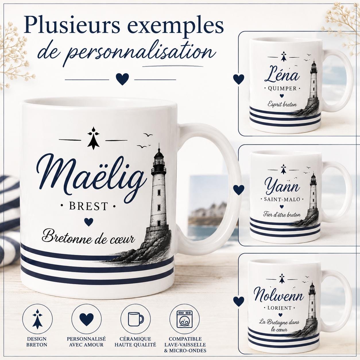 Mug Bretagne personnalisé avec prénom – Cadeau Breton ou Bretonne