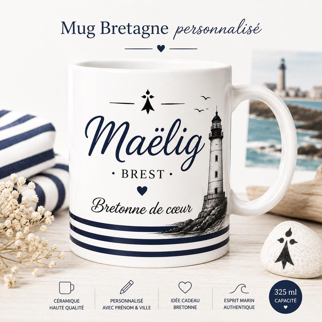 Mug Bretagne personnalisé avec prénom – Cadeau Breton ou Bretonne