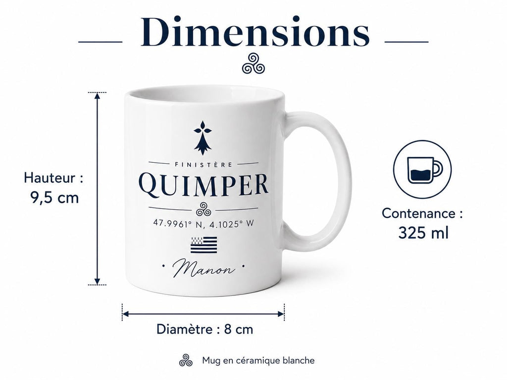 Mug Bretagne personnalisé avec ville – Coordonnées GPS et prénom