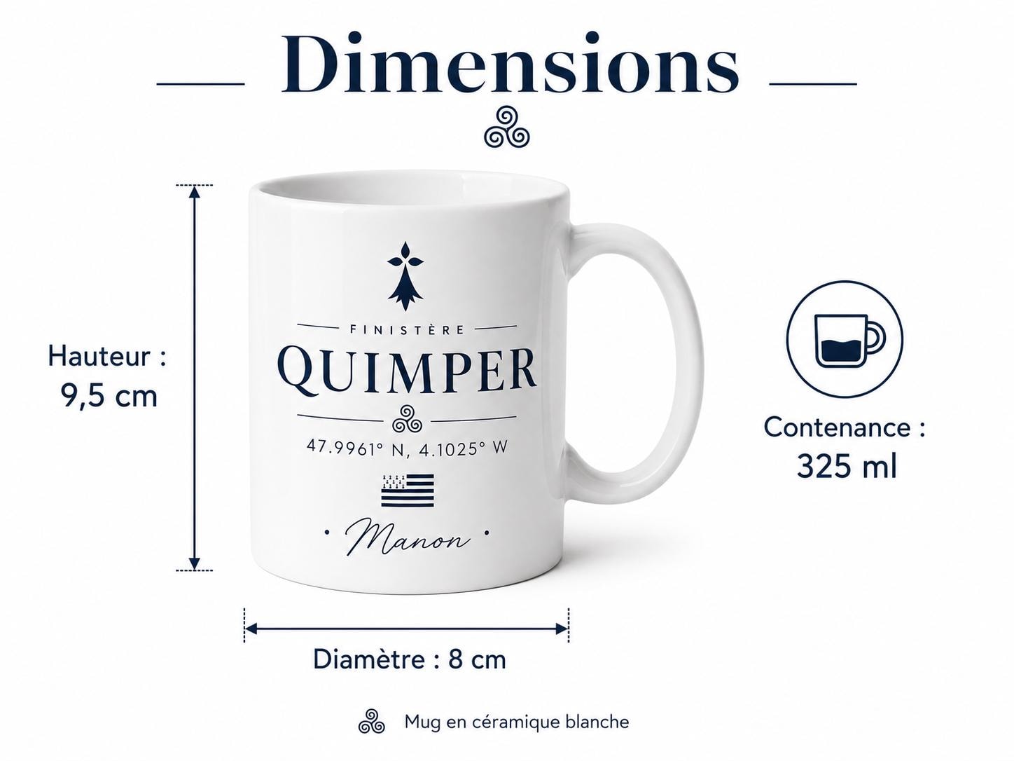 Mug Bretagne personnalisé avec ville – Coordonnées GPS et prénom