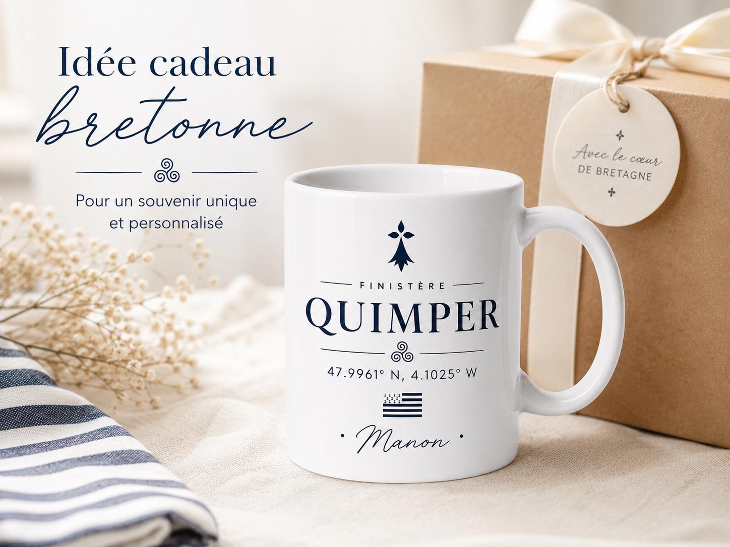 Mug Bretagne personnalisé avec ville – Coordonnées GPS et prénom