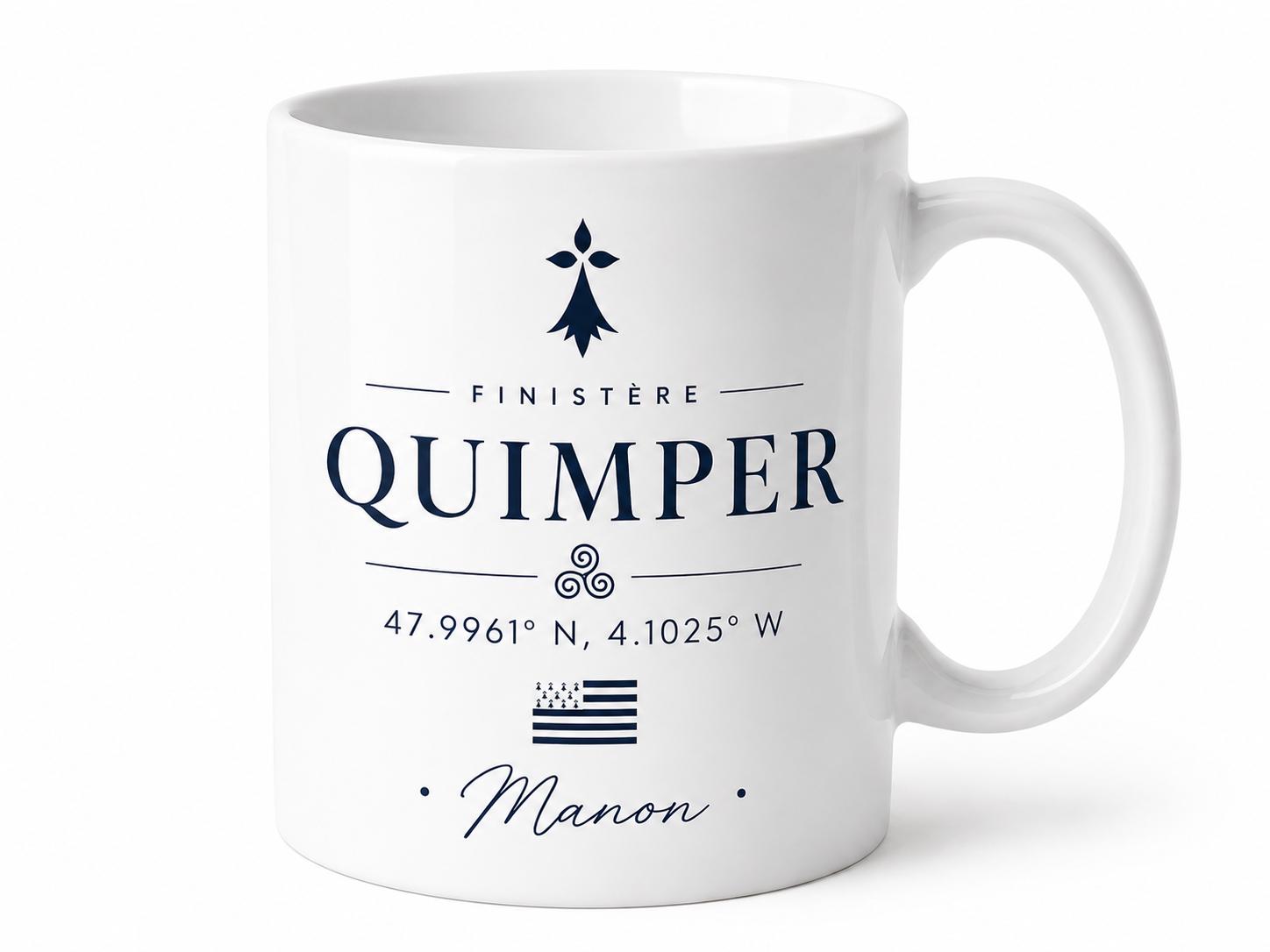 Mug Bretagne personnalisé avec ville – Coordonnées GPS et prénom