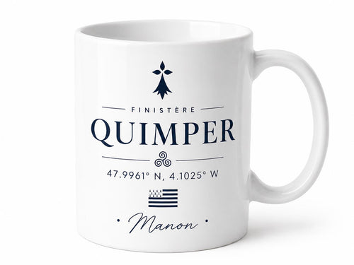 Mug Bretagne personnalisé avec ville – Coordonnées GPS et prénom