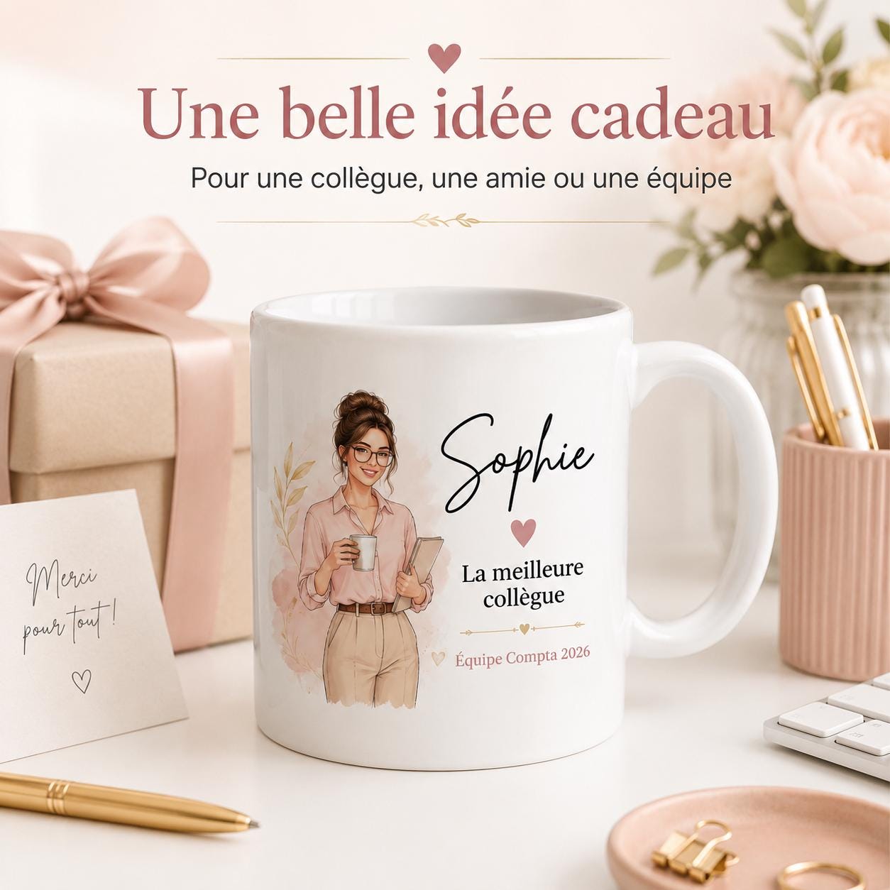 Mug collègue personnalisé avec prénom – Cadeau bureau femme