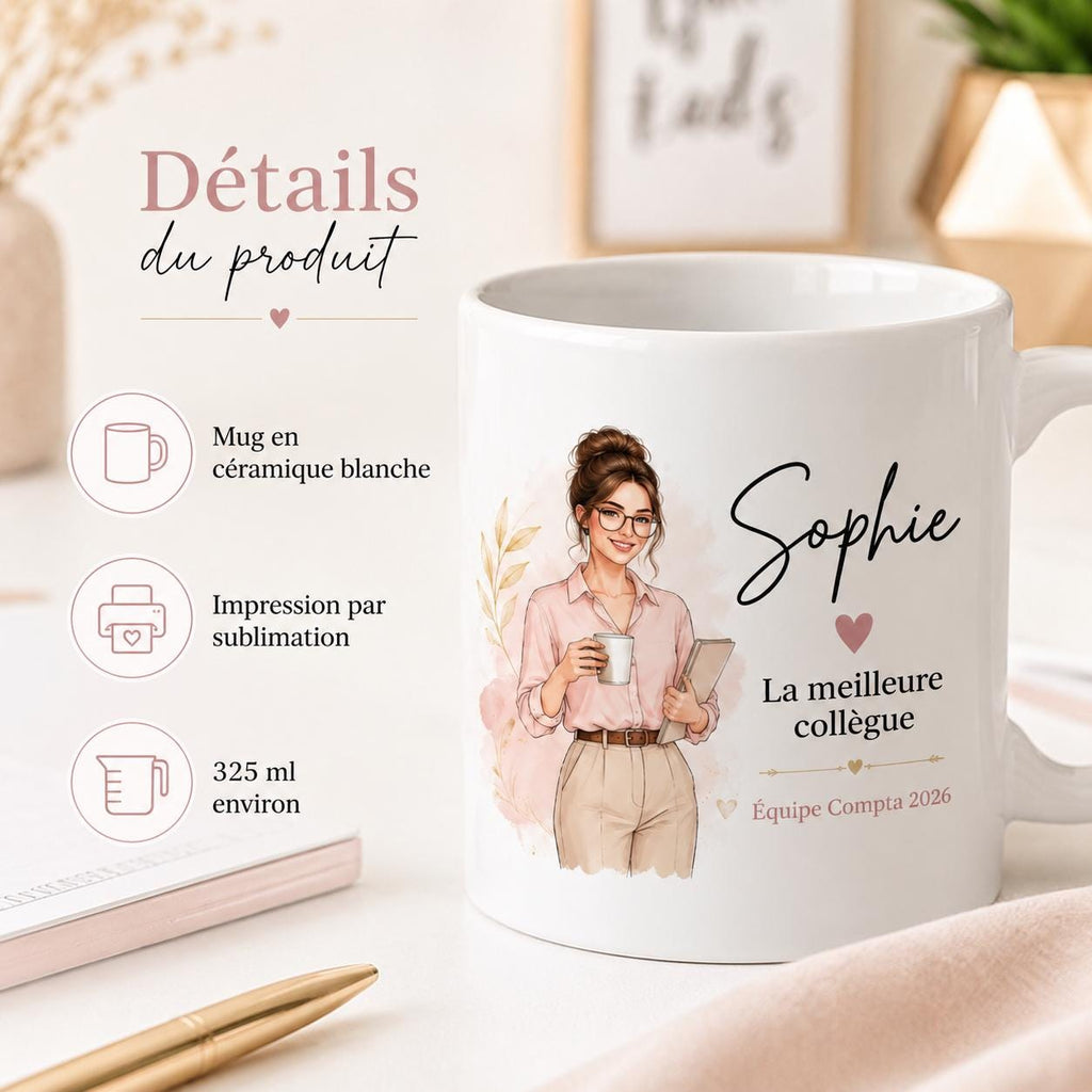 Mug collègue personnalisé avec prénom – Cadeau bureau femme