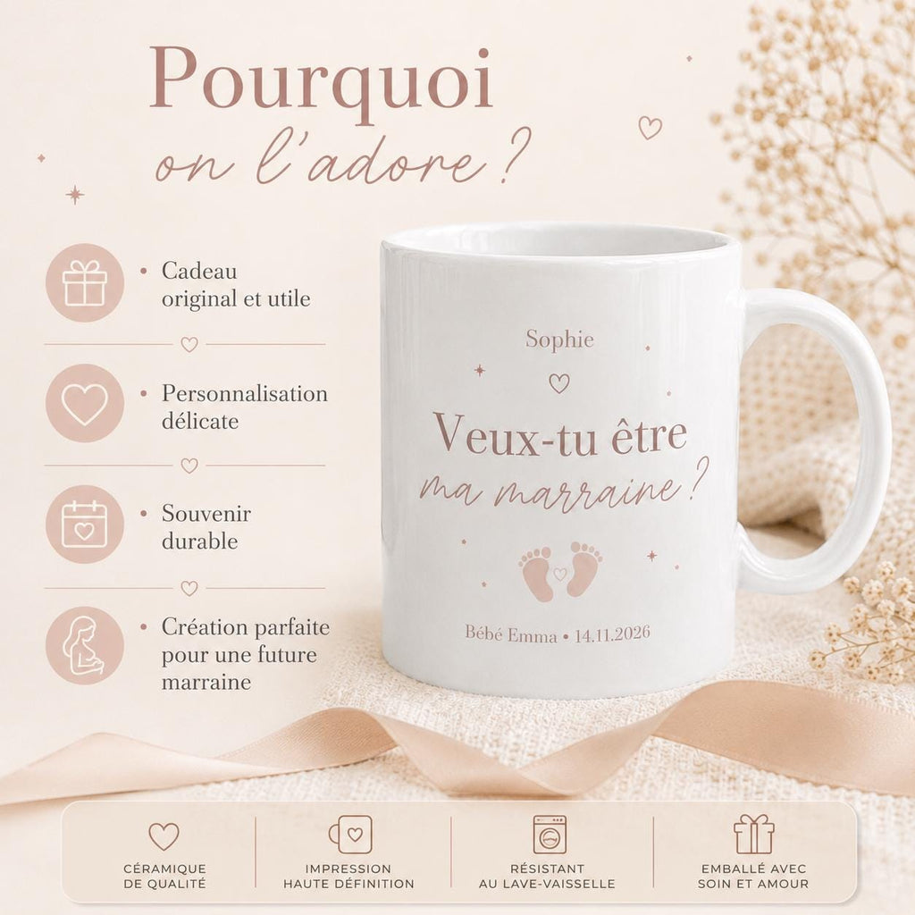 Mug demande marraine personnalisé – Veux-tu être ma marraine ?