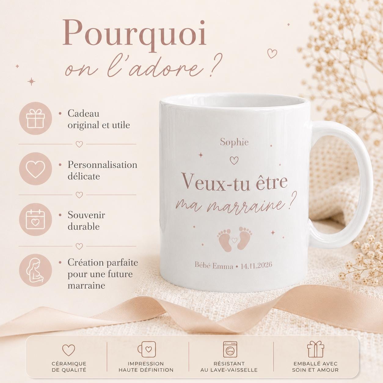 Mug demande marraine personnalisé – Veux-tu être ma marraine ?