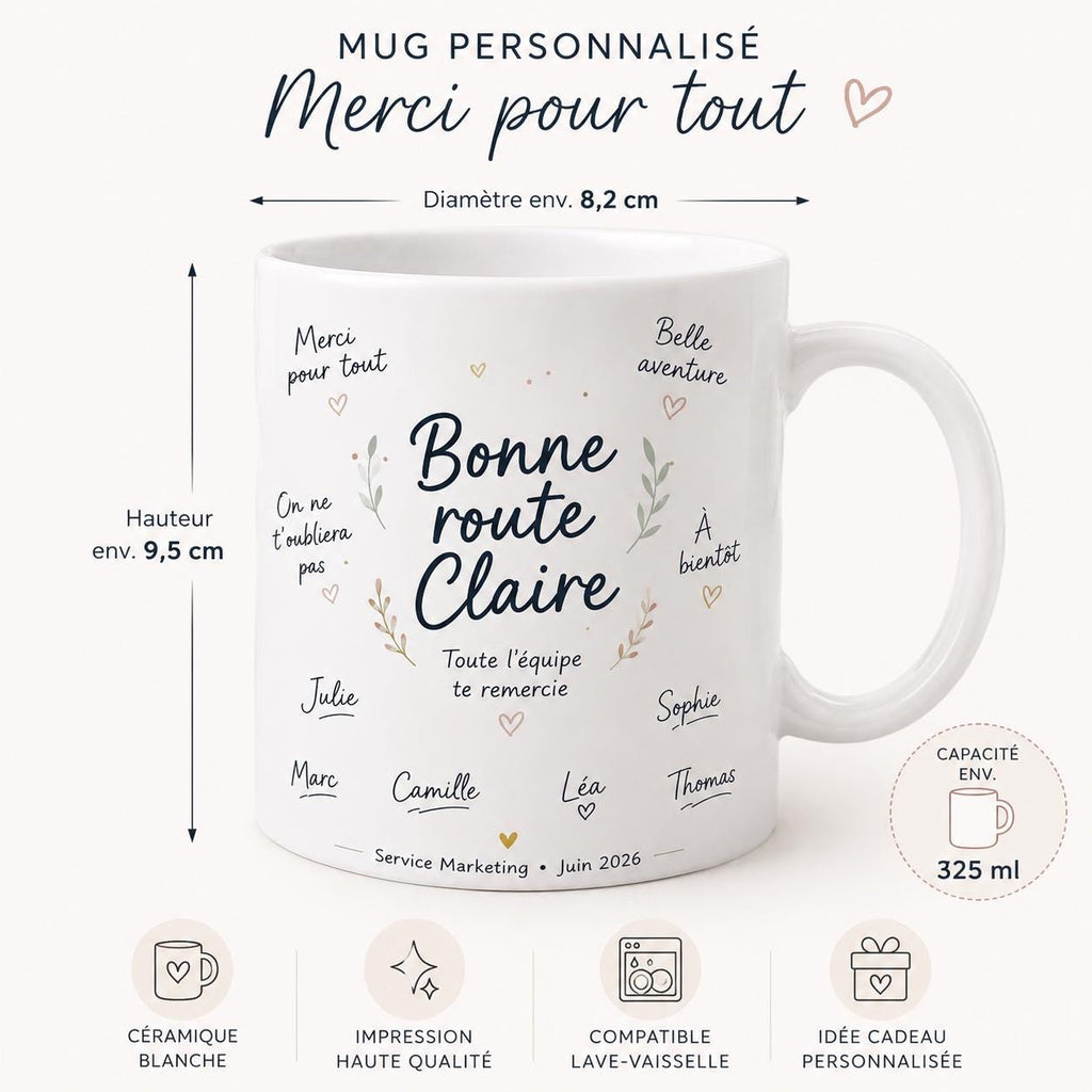 Mug départ collègue personnalisé – Messages et signatures de l’équipe