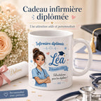 Mug infirmière diplômée personnalisé, cadeau réussite diplôme IFSI, tasse prénom nouvelle infirmière ou collègue