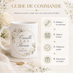 Mug personnalisé mariage avec deux prénoms et date, tasse couple en céramique, cadeau mariage, souvenir romantique