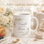 Mug personnalisé mariage avec deux prénoms et date, tasse couple en céramique, cadeau mariage, souvenir romantique