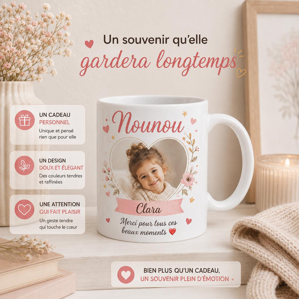 Mug nounou personnalisé avec photo et prénom – Tasse en céramique 325 ml