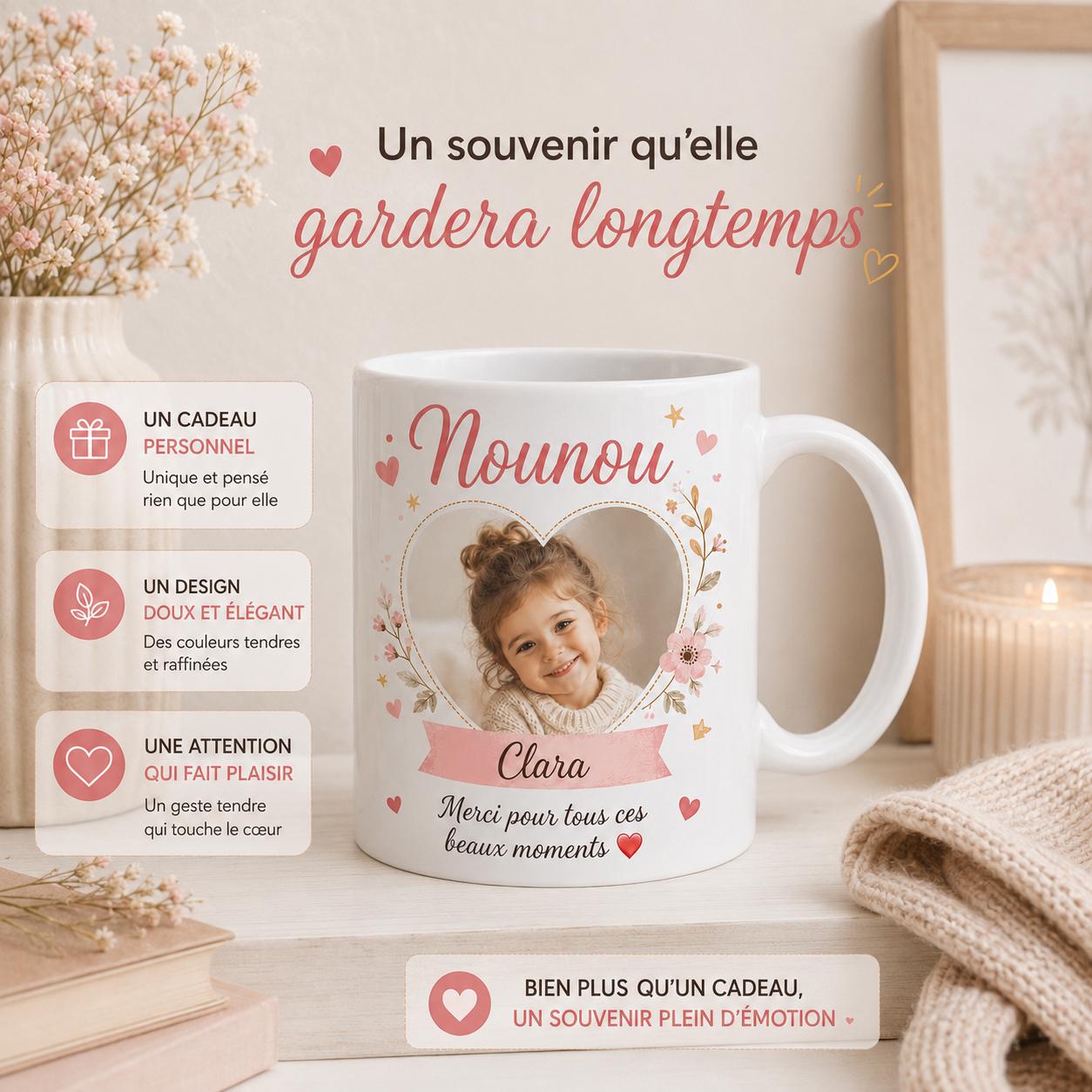 Mug nounou personnalisé avec photo et prénom – Tasse en céramique 325 ml