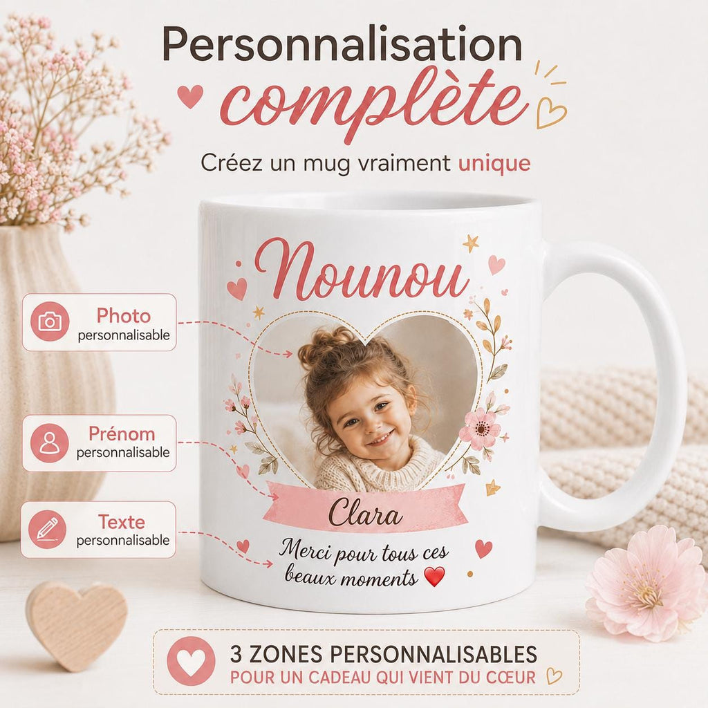 Mug nounou personnalisé avec photo et prénom – Tasse en céramique 325 ml