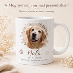 Mug souvenir animal personnalisé avec photo, hommage chien ou chat décédé, tasse mémorial prénom et dates