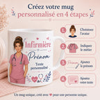 Mug infirmière personnalisé avec avatar et prénom – Cadeau soignante, collègue ou diplômée