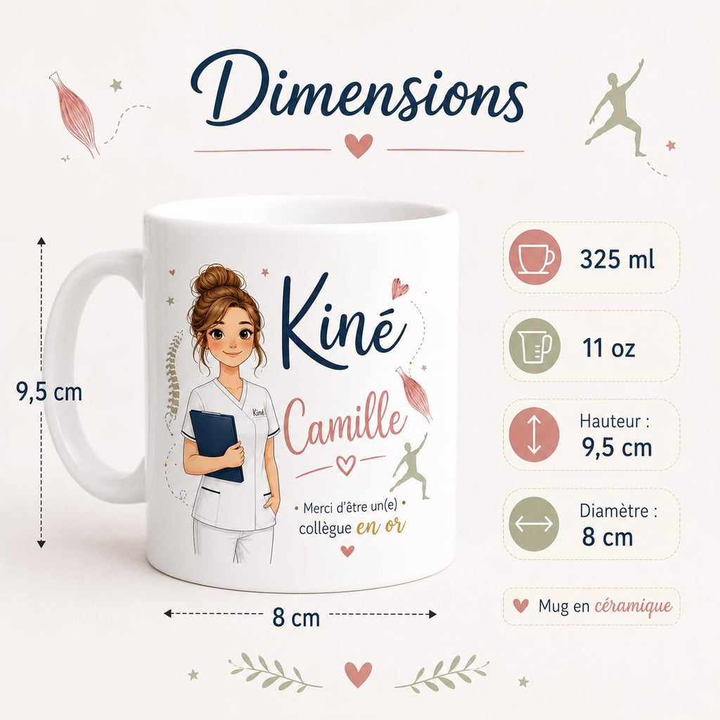 Mug kiné personnalisé avec avatar et prénom – Cadeau kinésithérapeute, collègue ou diplômé