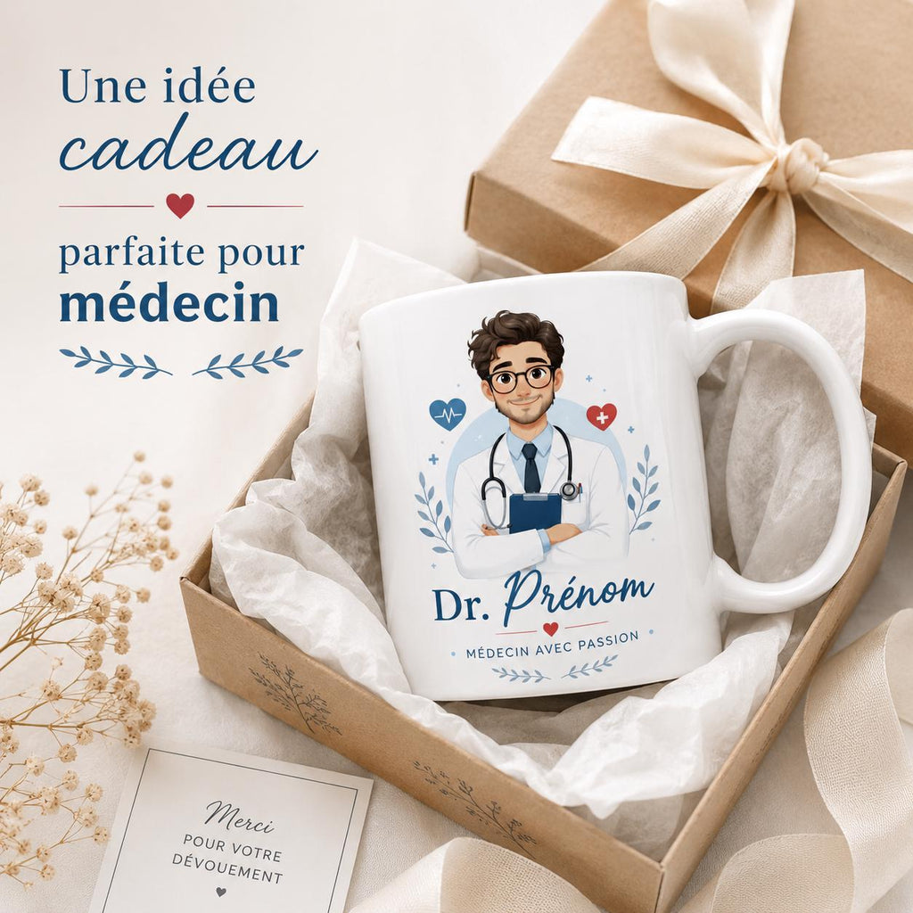 Mug médecin personnalisé avec avatar et prénom – Cadeau docteur, collègue ou diplômé