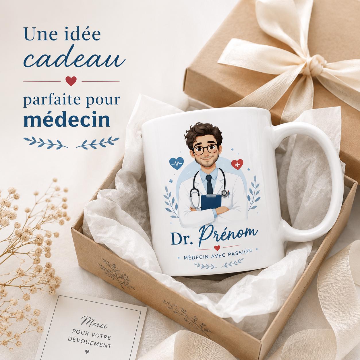 Mug médecin personnalisé avec avatar et prénom – Cadeau docteur, collègue ou diplômé