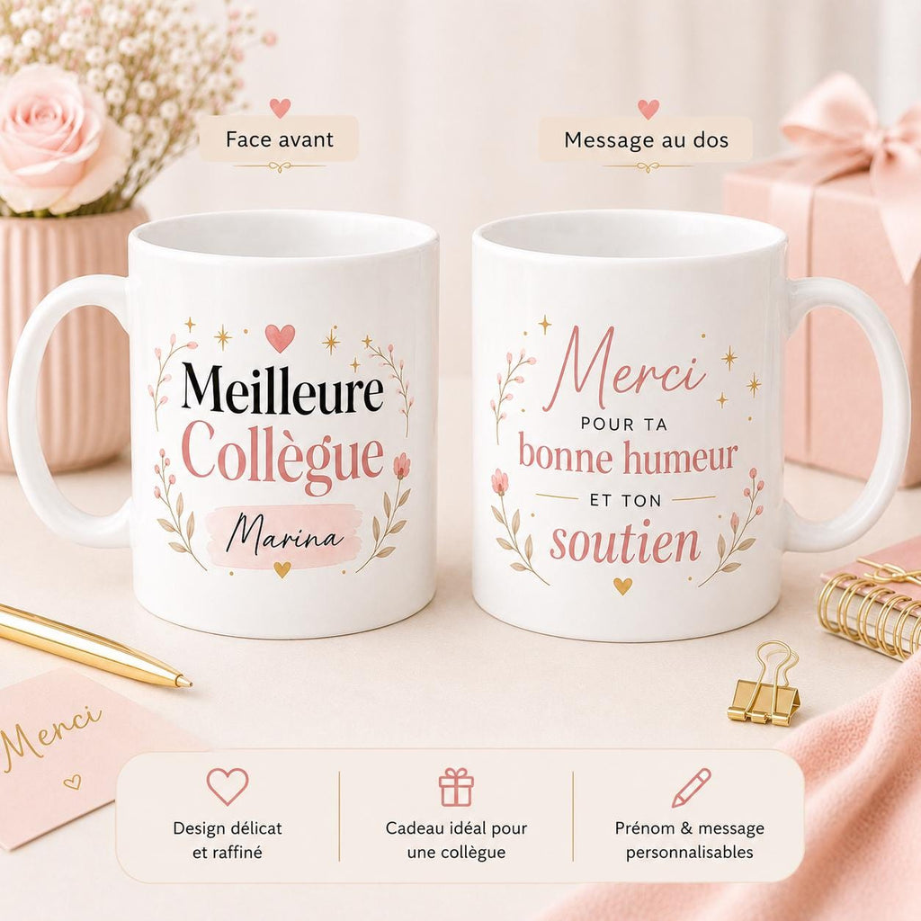 Mug meilleure collègue personnalisé avec prénom – Cadeau collègue en or, départ ou anniversaire