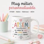 Mug ATSEM personnalisé avec avatar et prénom – Cadeau fin d’année école maternelle