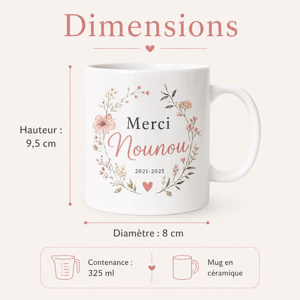 Mug nounou personnalisé avec dates de garde – Souvenir fin de contrat