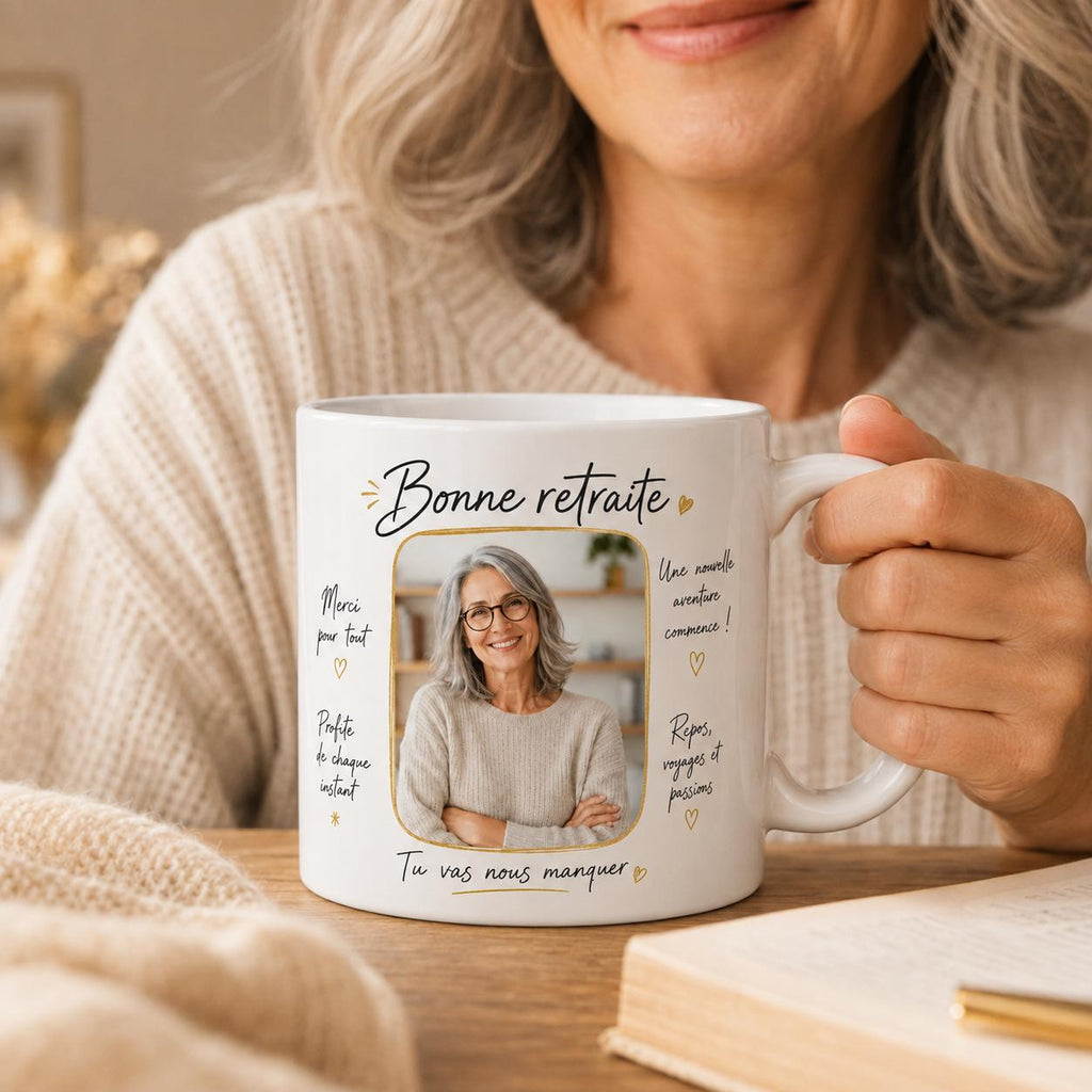 Mug retraite personnalisé avec photo – Messages de toute l’équipe