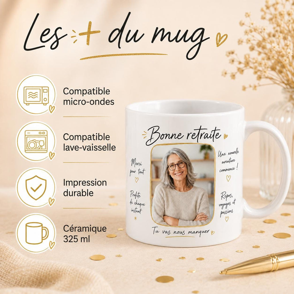 Mug retraite personnalisé avec photo – Messages de toute l’équipe