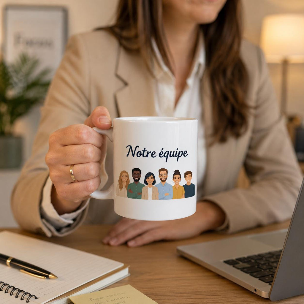 Mug équipe de travail personnalisé – Avatars, prénoms et message