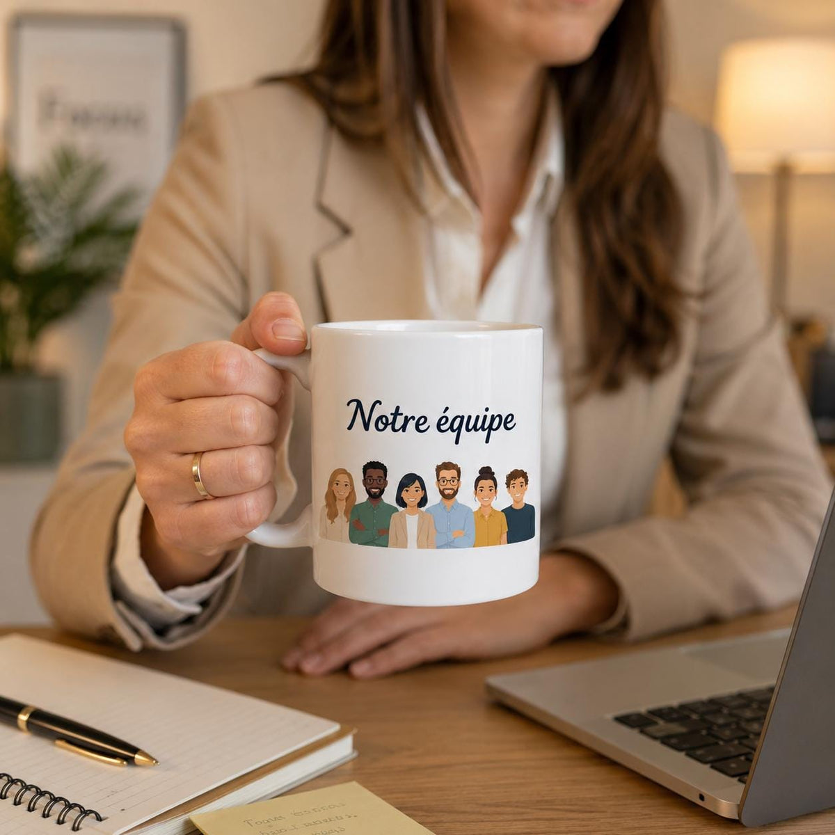 Mug équipe de travail personnalisé – Avatars, prénoms et message