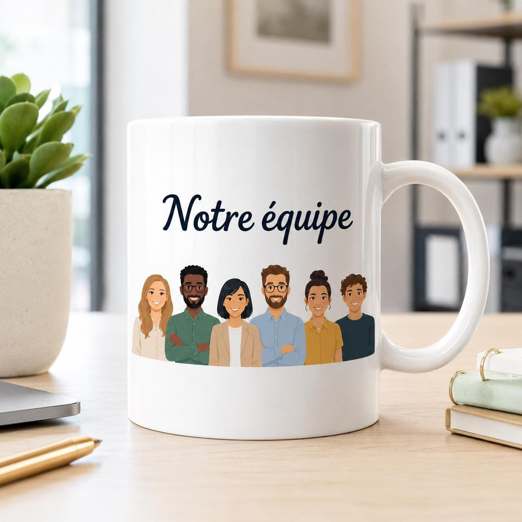 Mug équipe de travail personnalisé – Avatars, prénoms et message