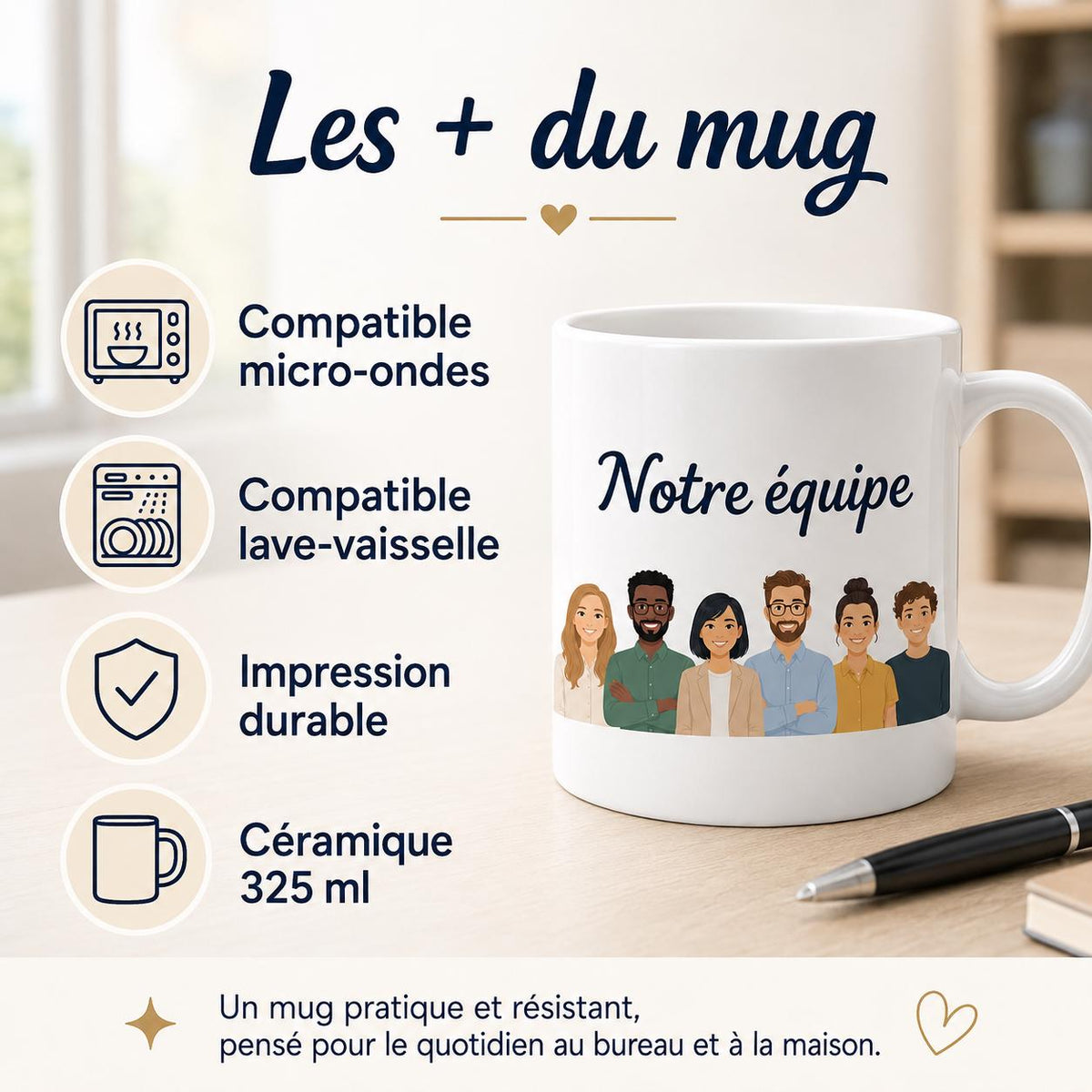 Mug équipe de travail personnalisé – Avatars, prénoms et message