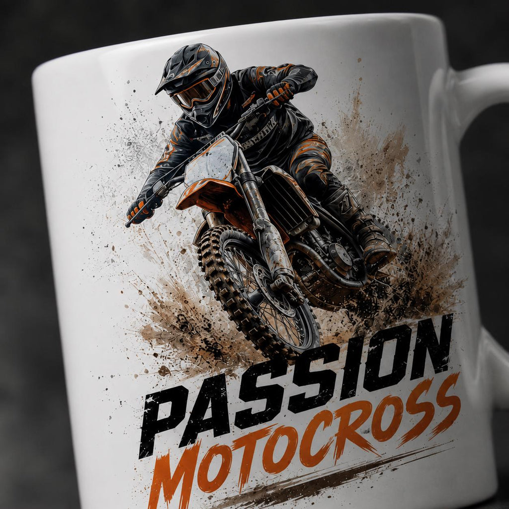 Mug motocross personnalisé – Prénom, numéro et couleur de tenue