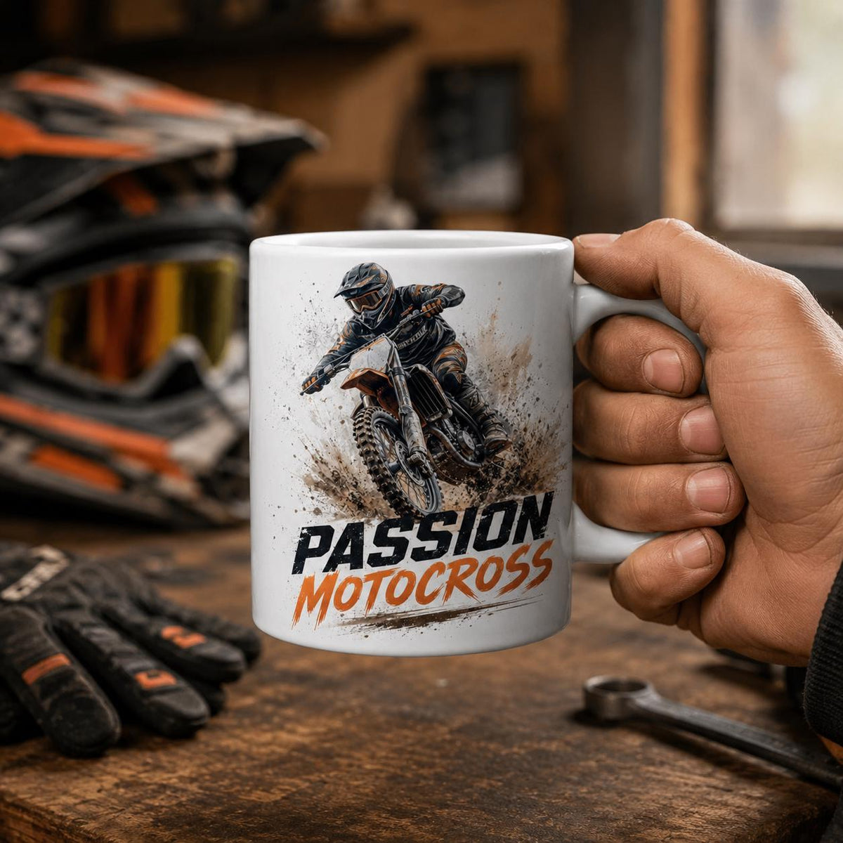 Mug motocross personnalisé – Prénom, numéro et couleur de tenue