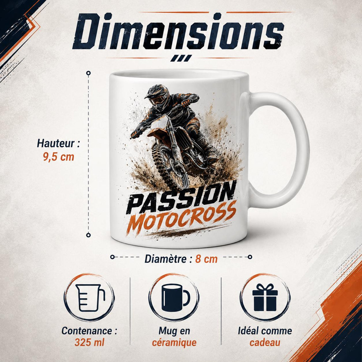 Mug motocross personnalisé – Prénom, numéro et couleur de tenue