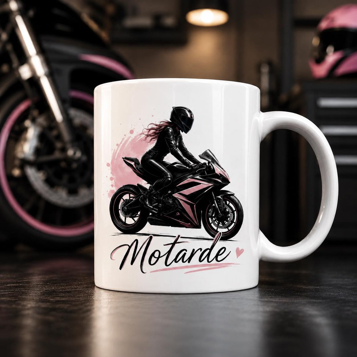 Mug motarde personnalisé avec prénom – Tasse moto et avatar