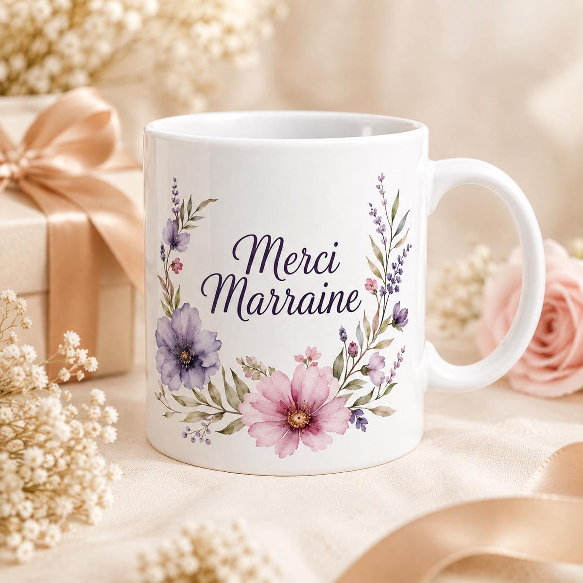 Mug merci marraine personnalisé – Cadeau avec prénom de l’enfant