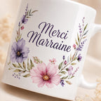 Mug merci marraine personnalisé – Cadeau avec prénom de l’enfant