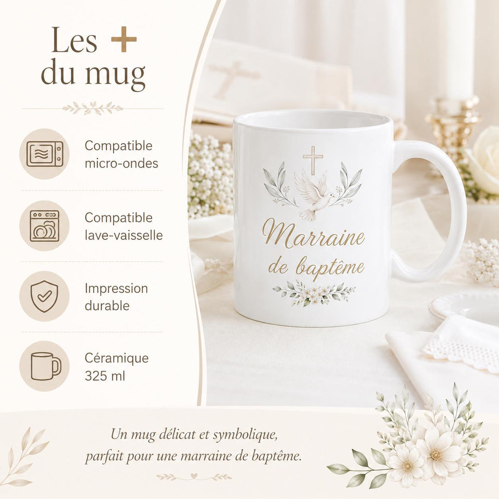 Mug marraine baptême personnalisé – Cadeau avec prénom et date