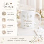 Mug marraine baptême personnalisé – Cadeau avec prénom et date