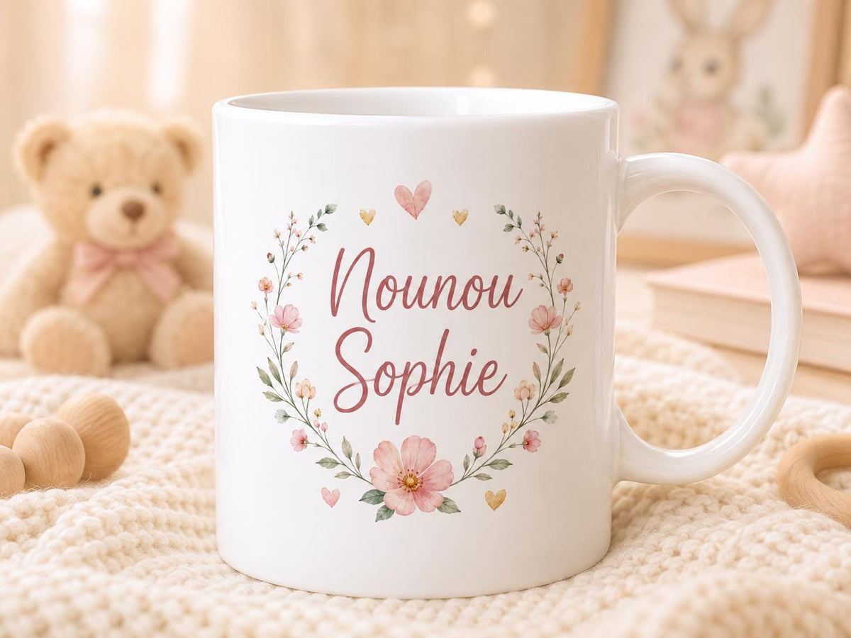 Mug nounou personnalisé avec prénom – Tasse cadeau assistante maternelle