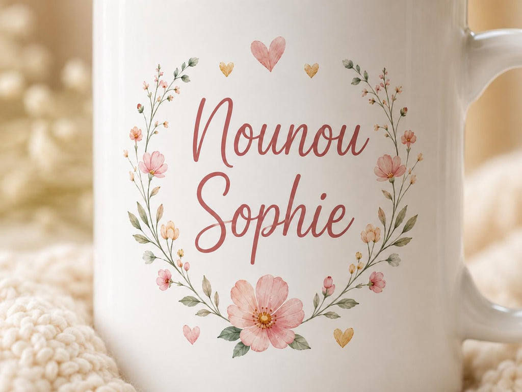 Mug nounou personnalisé avec prénom – Tasse cadeau assistante maternelle