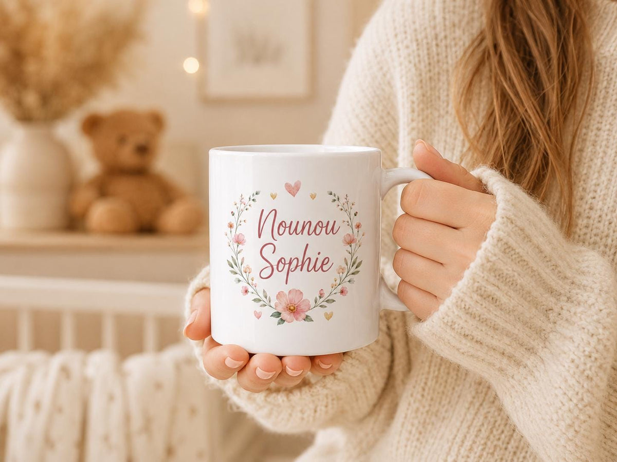 Mug nounou personnalisé avec prénom – Tasse cadeau assistante maternelle