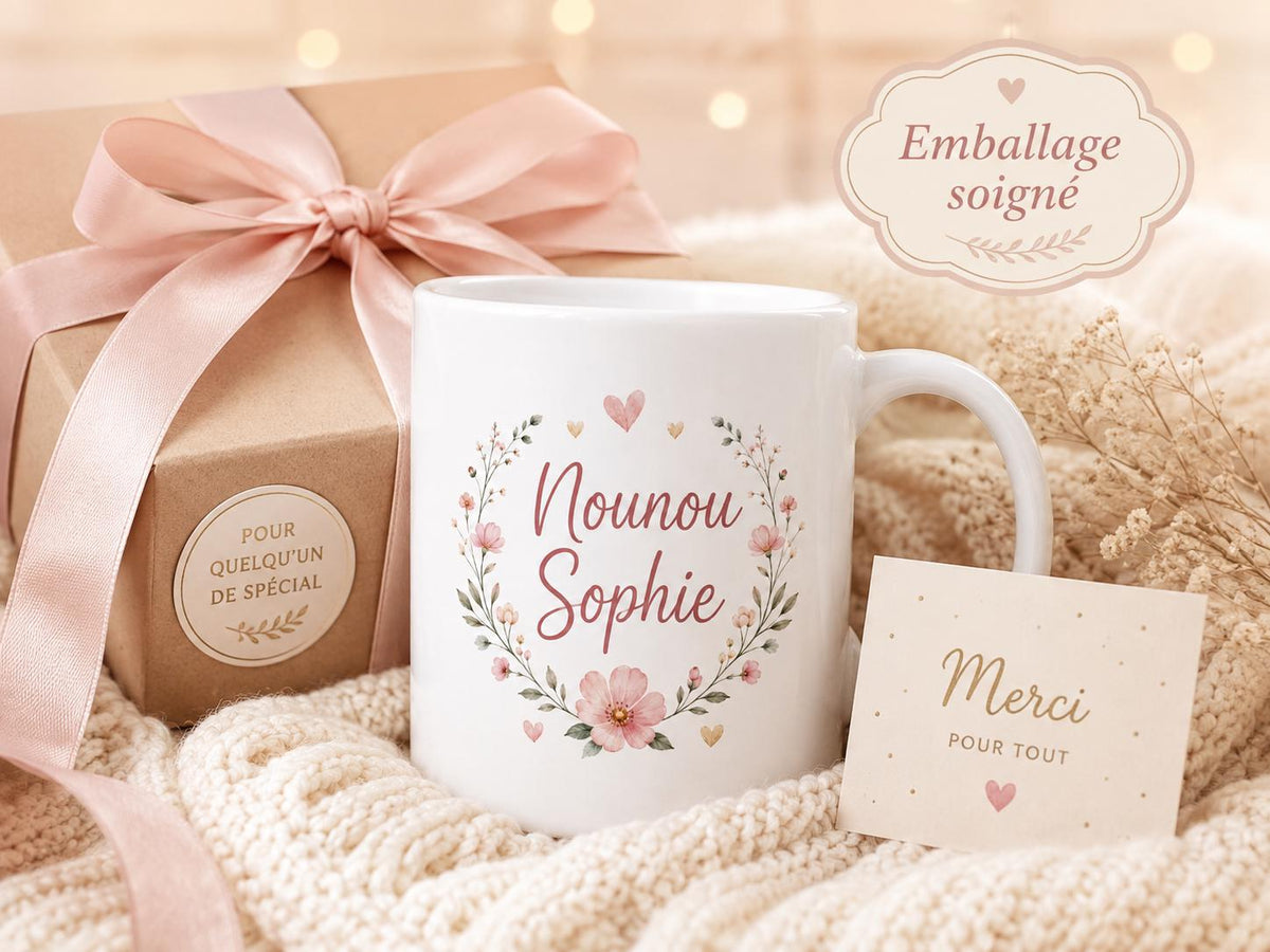 Mug nounou personnalisé avec prénom – Tasse cadeau assistante maternelle