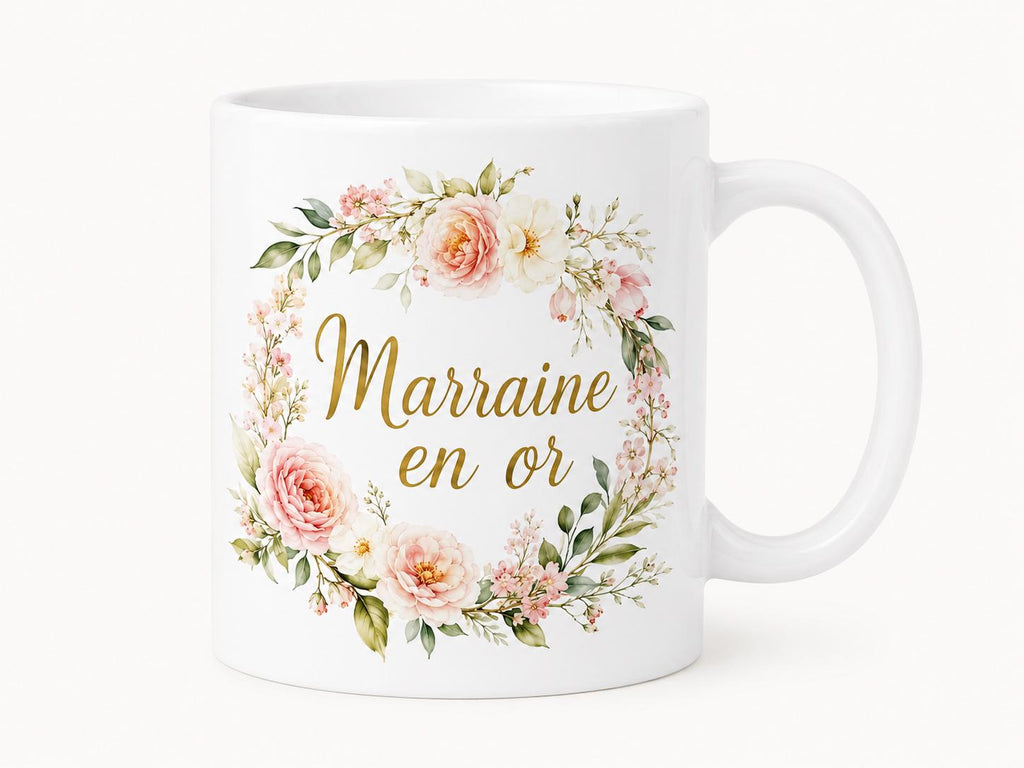 Mug marraine personnalisé avec prénom – Cadeau marraine fleuri