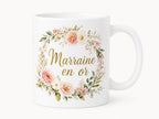 Mug marraine personnalisé avec prénom – Cadeau marraine fleuri
