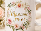 Mug marraine personnalisé avec prénom – Cadeau marraine fleuri