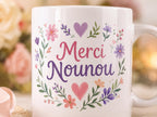 Mug merci nounou personnalisé – Cadeau fin de contrat avec prénom