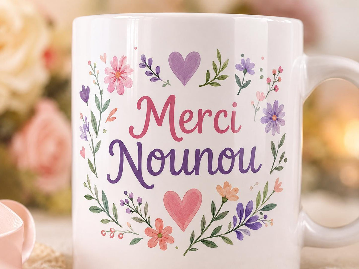 Mug merci nounou personnalisé – Cadeau fin de contrat avec prénom