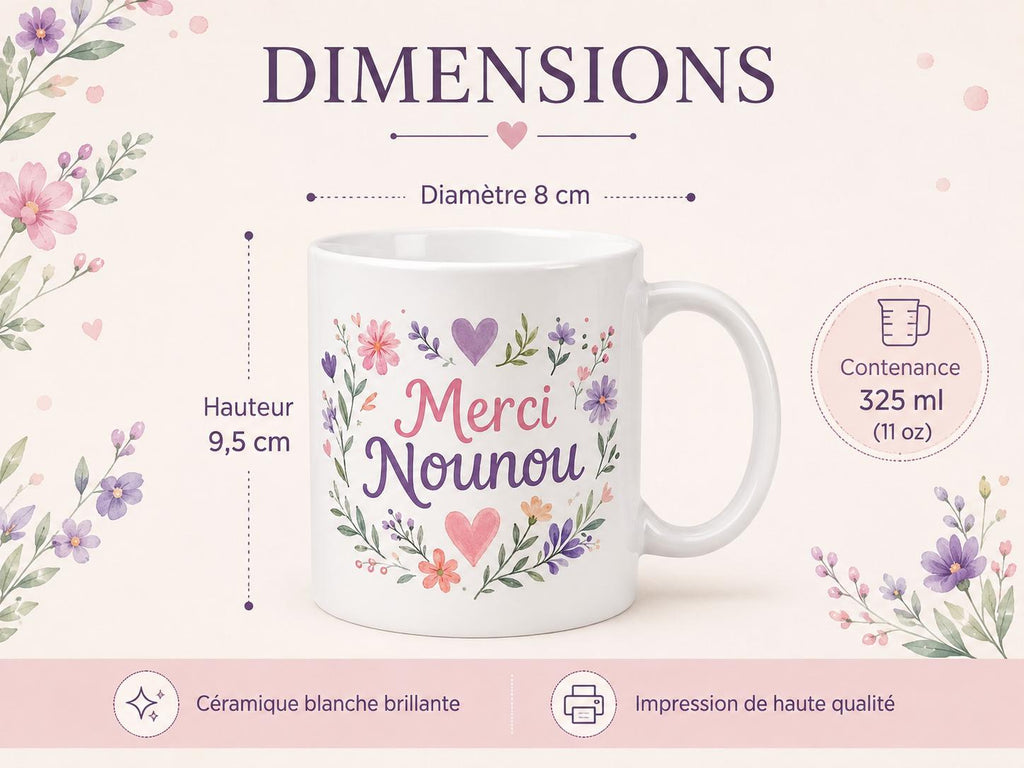 Mug merci nounou personnalisé – Cadeau fin de contrat avec prénom
